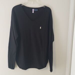 Ralph Lauren Polo Sweater Women Large Black Cotton Blend Tunic